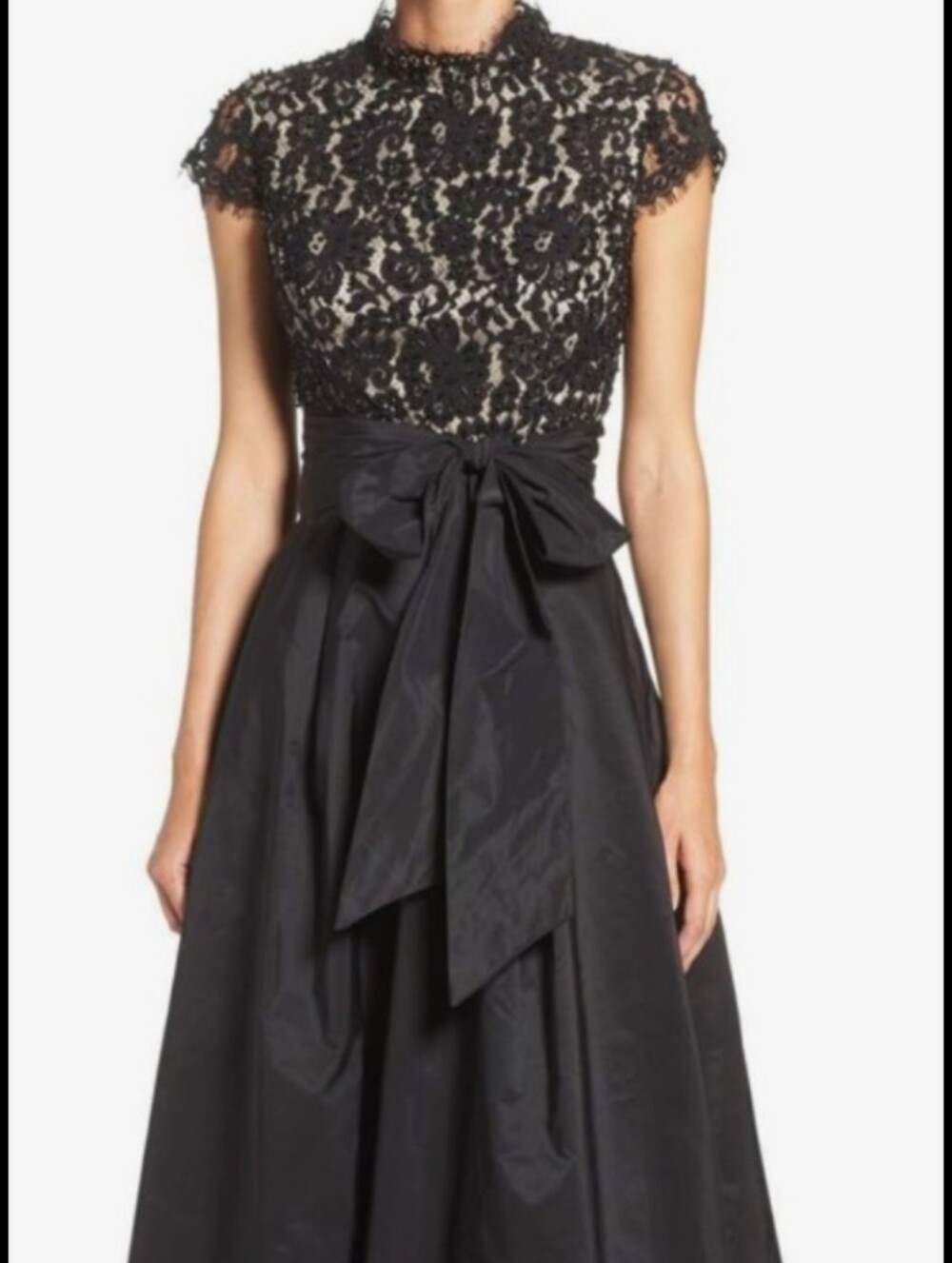 Eliza J Black Beaded Lace Bodice Evening Gown